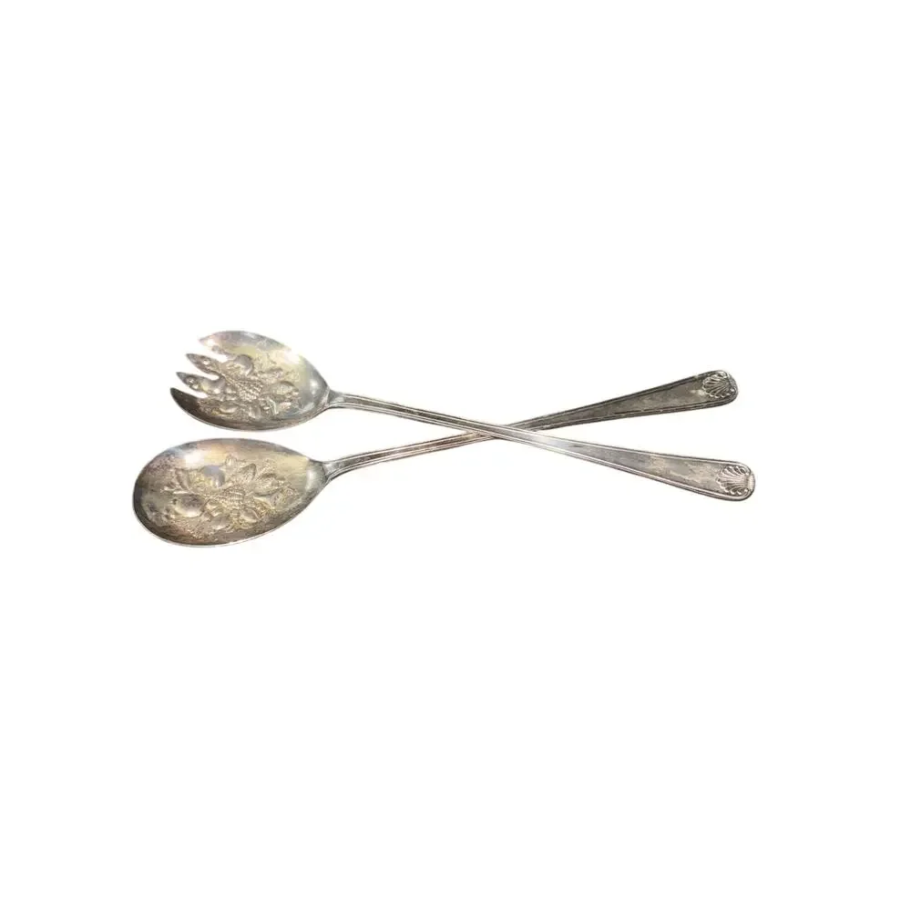 Vintage Ornate Sheffield Silver Plated Serving Spoons Set of 2 Engraved Design